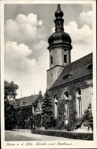 Ak Riesa an der Elbe Sachsen, Kirche und Rathaus