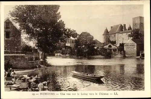 Ak Nemours Seine-et-Marne, Vue sur le Loing vers le Château