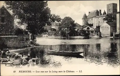 Ak Nemours Seine-et-Marne, Vue sur le Loing vers le Château