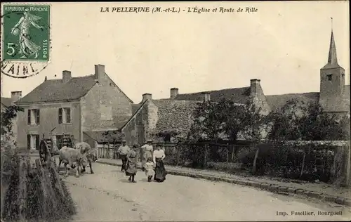 Ak La Pellerine Maine-et-Loire, Église et Route de Rille