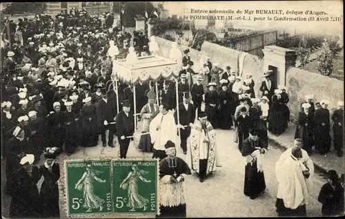 Ak La Pommeraye Maine et Loire, Entrée de Monseigneur Rumault, Évêque d´Angers, Avril 1911