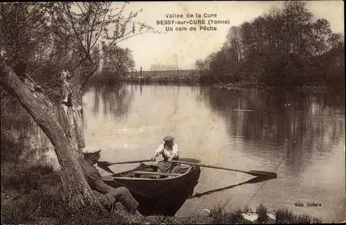 Ak Bessy sur Cure Yonne, Un Coin de Pêche, Barque