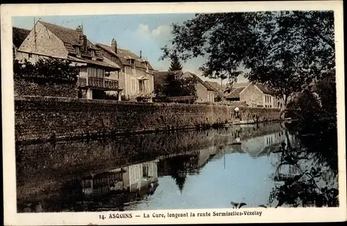 Ak Asquins Yonne, La Cure longeant la Route de Sermizelles-Vézelay