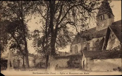 Ak Berthenonville Eure, Église et Monument aux Morts