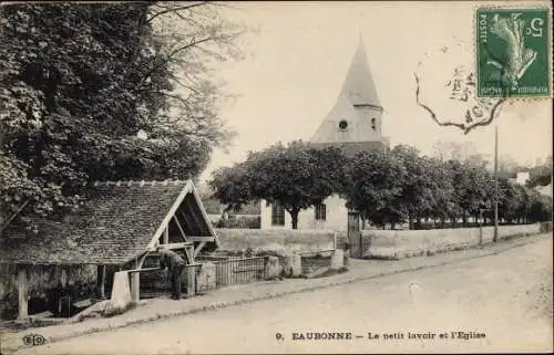 Ak Eaubonne Val d’Oise, Le petit lavoir et l´Eglise