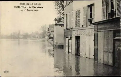 Ak Bougival Yvelines, Quai dévasté, Inondations Février 1910, Magasin de Chaussures