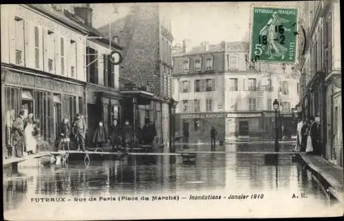 Ak Puteaux Hauts de Seine, Rue de Paris, Inondations de Paris 1910