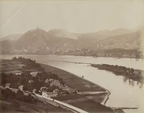 Foto Rolandseck Remagen am Rhein, Siebengebirge mit Rheinpartie, Eisenbahnstrecke