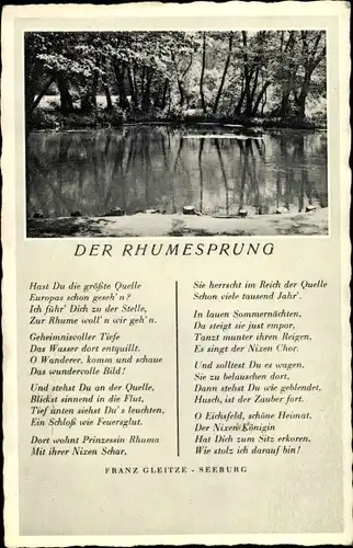 Gedicht Ak Seeburg Niedersachsen, Der Ruhmesprung, Franz Gleitze