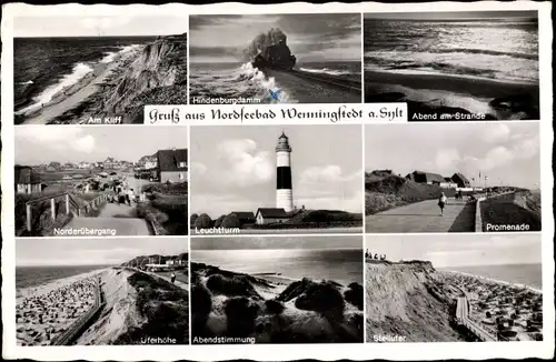 Ak Wenningstedt Braderup auf Sylt, Leuchtturm, Steilufer, Kliff, Promenade