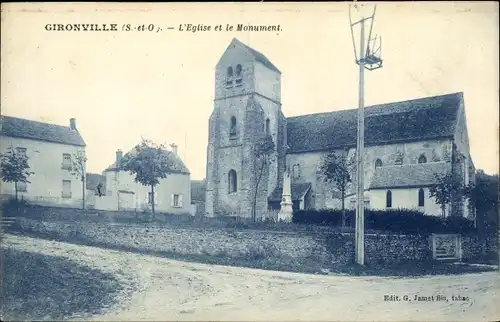 Ak Gironville Essonne, L´Église et le Monument