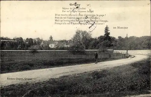 Ak Grigny Essonne, Route vers le Village et l´Église