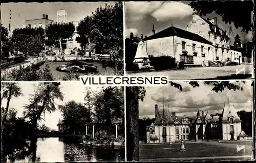 Ak Villecresnes Val-de-Marne, La Clinique, La Mairie, Le Château Gros-Bois