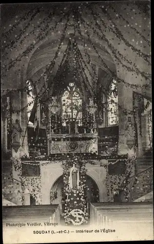 Ak Souday Loir et Cher, Intérieur de l´Église