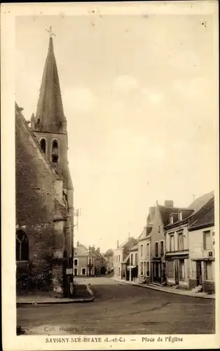 Ak Savigny-sur-Braye Loir et Cher, Place de L´Église