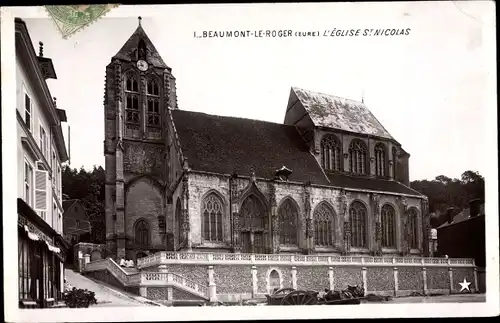 Ak Beaumont le Roger Eure, Église Saint Nicolas