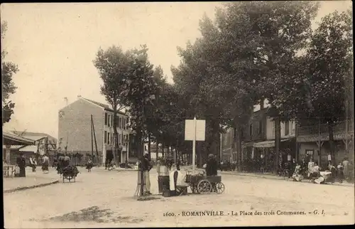 Ak Romainville Seine Saint Denis, Place des Trois Communes