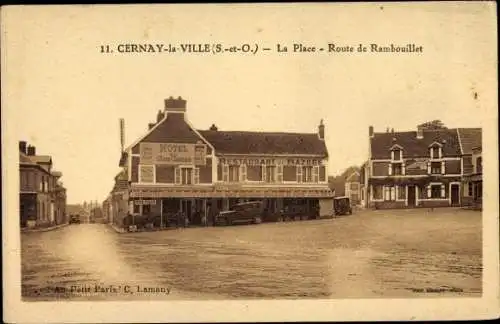 Ak Cernay la Ville Yvelines, La Place, Route Rambouillet