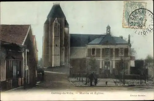 Ak Cernay la Ville Yvelines, Mairie et Église