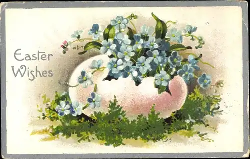 Litho Glückwunsch Ostern, Vergissmeinnicht in einem Ei