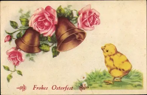 Ak Glückwunsch Ostern, Glocken, Rosen, Küke