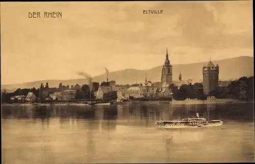 Ak Eltville am Rhein Hessen, Rheinpartie, Stadt, Dampfer, Burg Eltville