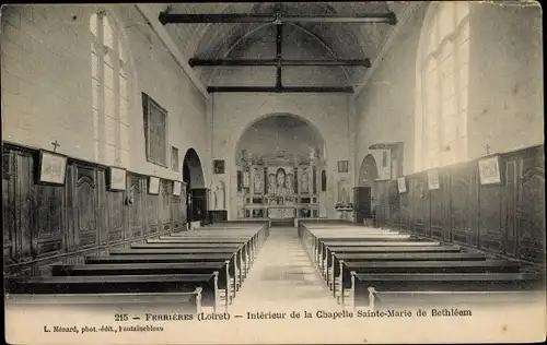 Ak Ferrières en Gâtinais Loiret, Intérieur de la Chapelle Sainte Marie de Béthléem