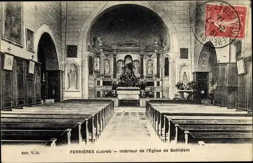 Ak Ferrières Loiret, Intérieur de l´Église de Béthléem