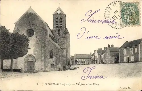 Ak Itteville Essonne, L´Église de la Place