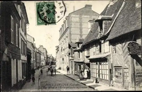 Ak Pont l'Évêque Calvados, Rue Nival, École Primaire Supérieure