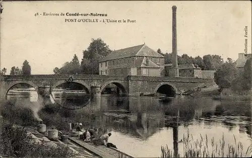 Ak Condé-sur-Noireau Calvados, Pont d´Ouilly, L´Usine et le Pont