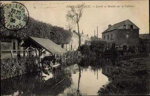 Ak Pont l'Évêque Calvados, Lavoir et Moulin sur la Calonne