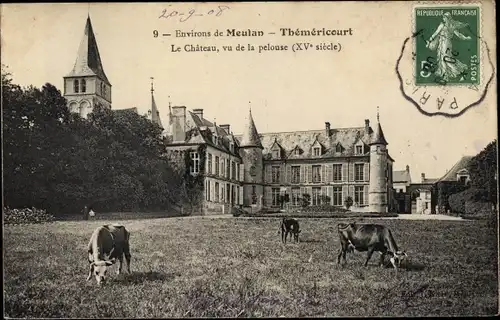 Ak Théméricourt Val-d’Oise, Le Chateau, vu de la pelouse