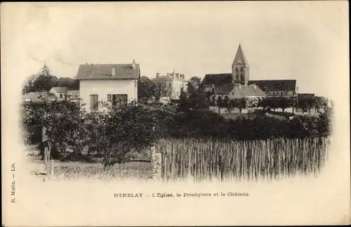 Ak Herblay Val d’Oise, L´Eglise, le Presbytere et le Chateau