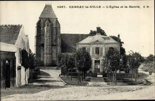 Ak Cernay la Ville Yvelines, Église et la Mairie