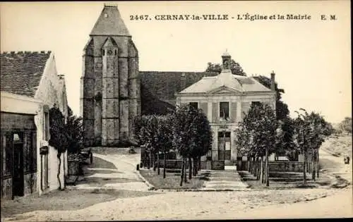 Ak Cernay la Ville Yvelines, Église et Mairie