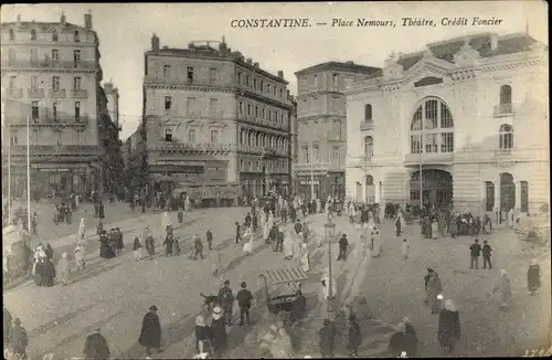 Ak Constantine Algerien, Place Nemours, Theatre, Credit Foncier