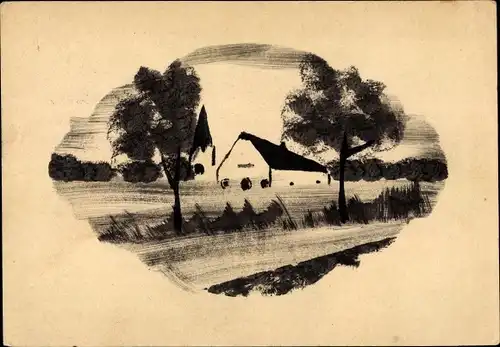 Handgemalt Künstler Ak, Dorf mit Kirche