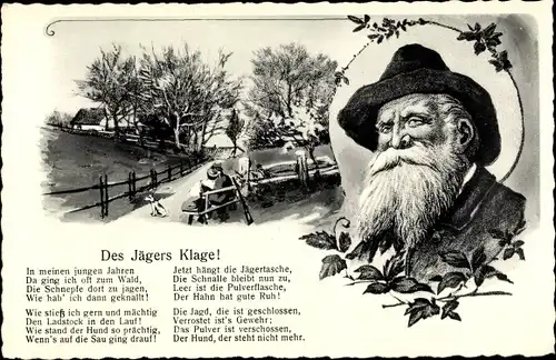 Gedicht Ak Des Jägers Klage, Portrait von einem bärtigen Jäger