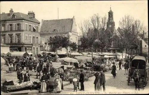Ak Saint Quentin Aisne, Le Marche aux Fleurs