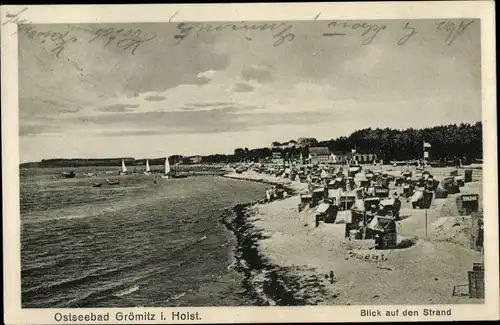 Ak Ostseebad Grömitz in Holstein, Strandblick