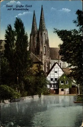Ak Soest in Nordrhein Westfalen, Großer Teich, Wiesenkirche