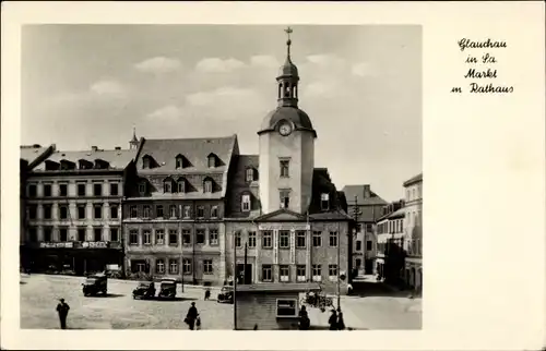 Ak Glauchau in Sachsen, Markt mit Rathaus