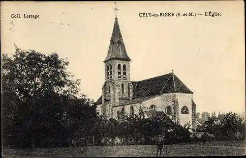 Ak Cely en Biere Seine et Marne, L´Église