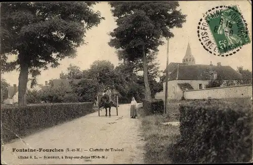 Ak Fontaine-Fourches Seine-et-Marne, Chemin de Trainel