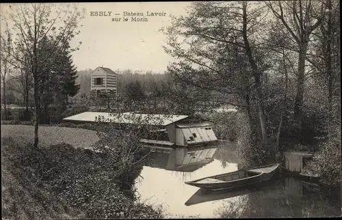Ak Esbly Seine et Marne, Bateau Lavoir sur le Morin