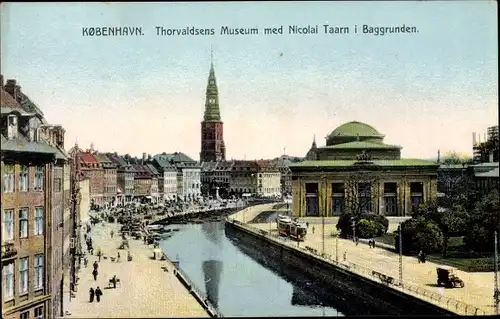Ak København Kopenhagen Dänemark, Thorvaldsens Museum med Nicolai Taarn i Baggrunden