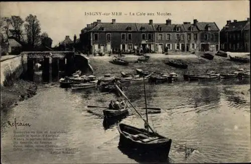 Ak Isigny sur Mer Calvados, La Cale aux Moules, Barques