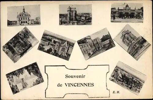 Ak Vincennes Val de Marne, Souvenir, Mairie, Fort, Grotte, Gare
