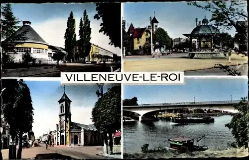 Ak Villeneuve le Roi Val de Marne, Kiosque, Pont, Mairie